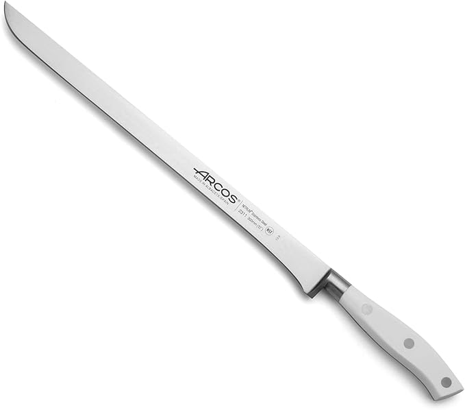 Arcos Series Riviera Blanc - Slicing Knife Ham Knife - Blade Nitrum Forged Stainless Steel 12" - Handle Polyoxymethylene (POM) White Color