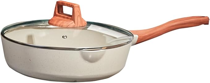 SC Cooker Frying Pans Nonstick with Lid, 10/11 inch Skillets and Frying pans,Granite Cooking Pan with Pour Spout,Non Toxic Pan for Stove,Induction,Gas,Pb, Cd PFOA Free(Granite, 11inch)