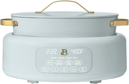 Beautiful 10-in-1 Electric Multi-Cooker by Drew Barrymore, 6-quart, digital display, 10 cooking functions, non-stick pot, easy one-touch control (Hydrangea)