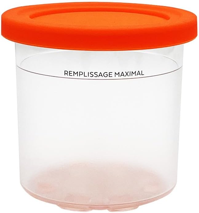 4 Pack Replacement Ice Cream Pint with Lid，Compatible with Ninja Creami Ice Cream Maker: NC301, NC300, NC299AMZ Series (Red/Orange/Purple/Coffee)