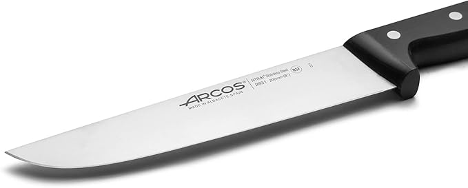 Arcos Butcher Knife 8 Inch Nitrum Stainless Steel and 200 mm blade. Professional Cooking Knife For Cutting Meat, Fish and Vegetables. Ergonomic Polyoxymethylene Handle. Series Universal. Color Black.