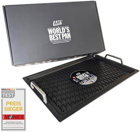 AMT Gastroguss The "World´S [.]" Professional Grill Plate BBQ, 53 x 33 cm, Stainless Steel Handles, die-cast Aluminium, Non-Induction, Lotan® Non-Stick Coating, AMZN-25333-G-BBQ-US