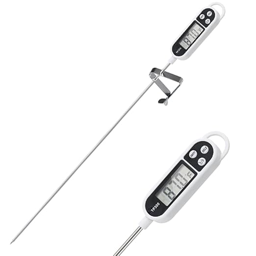 Candy Thermometer with Pot Clip Digital Instant Read for Meat Kitchen Water Cooking Food Oil Deep Fry BBQ Grill Smoker (1, 14.4in-White)