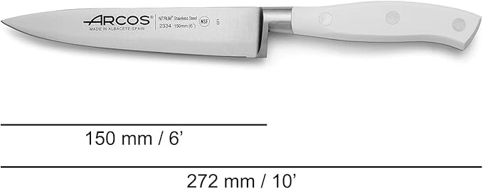 Arcos Forged Chef Knife 6 Inch Stainless Steel. Multi-Use Professional Cooking Knife with Ergonomic Polyoxymethylene Handle and 150mm Blade. Series Riviera Blanc. Color White
