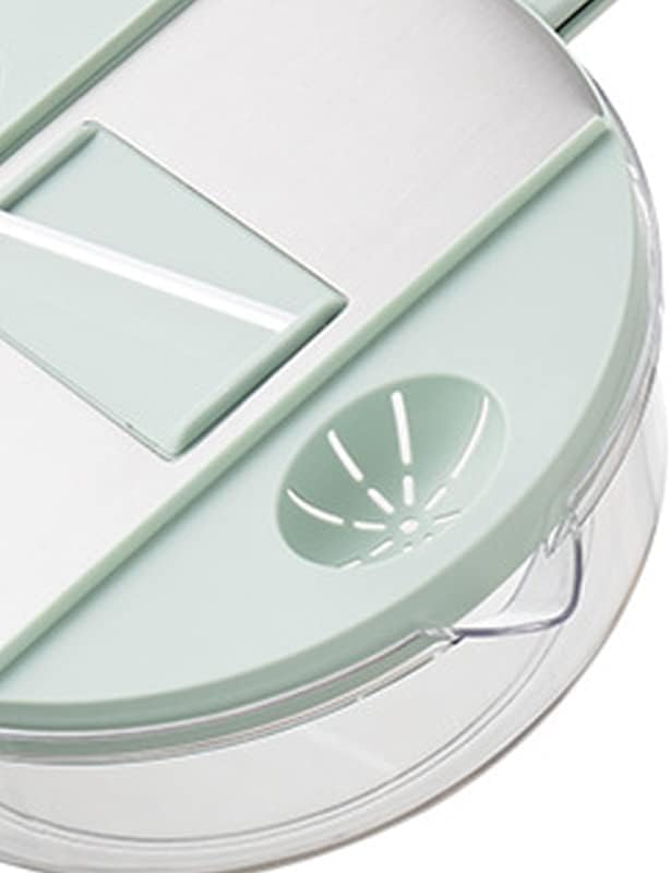 Adjustable Mandoline Food Slicer for Kitchen, Hand Safe Vegetable Shredder with 6 Blades, Vegetable, Potato,Carrot, Onion Stainless Steel Cutter with Anti Slip Pad, Hand Protector (Round Mint Green,