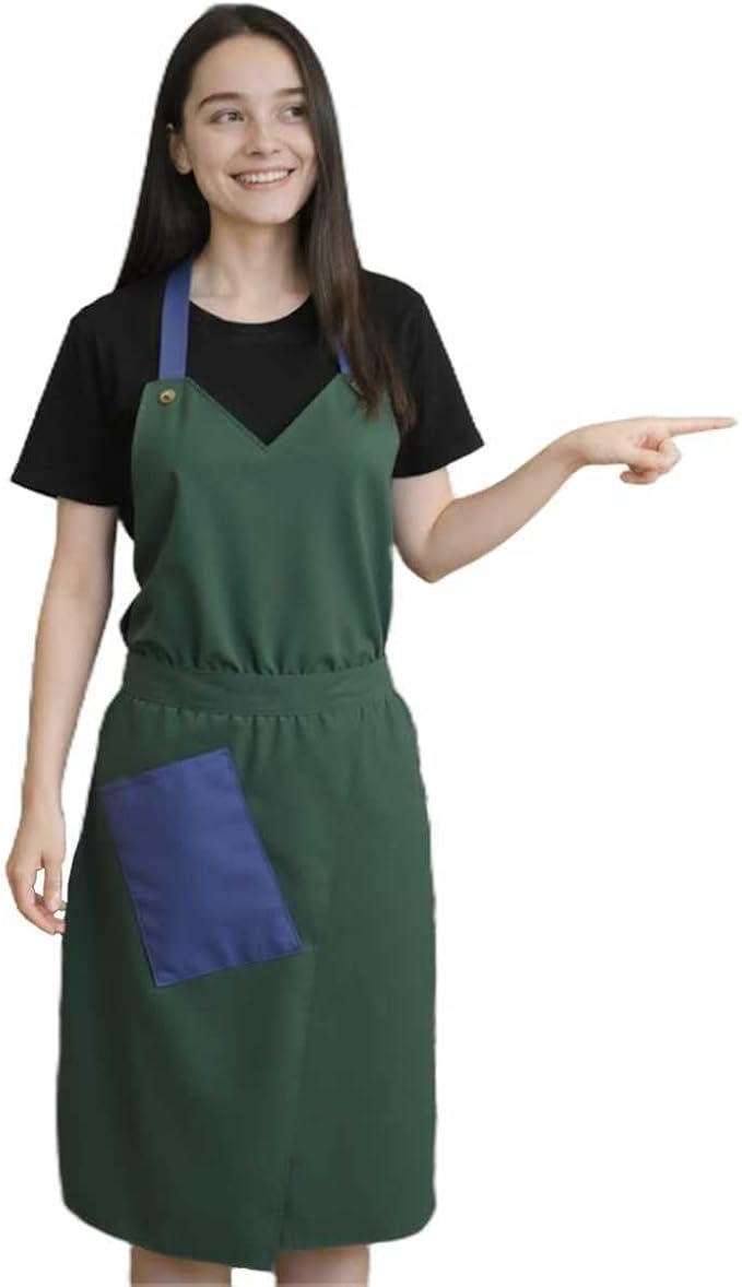 Kitchen Apron with Pockets for Adults,Waterproof Cooking Aprons for Women/Men,Baking/Grilling,Green/Orange/Wine Red