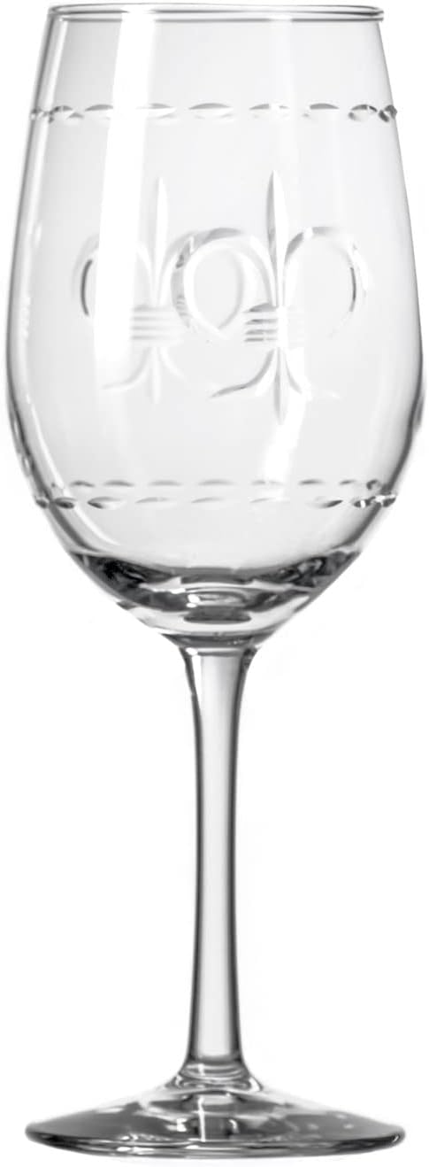 Rolf Glass Fleur De Lis White Wine Glass 12 ounce - Stemmed Wine Glasses Set of 4 – Lead-Free Glass - Diamond Wheel Engraved Wine Glasses - Made in the USA