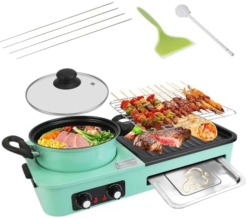 iMounTEK Electric Grills 3 IN 1 Electric Smokeless Hot Pot with Grill 1600W Smokeless Non-Stick BBQ Grill Korean Shabu Shabu Hot Pot Combo with Independent Temperature Control for Home Party