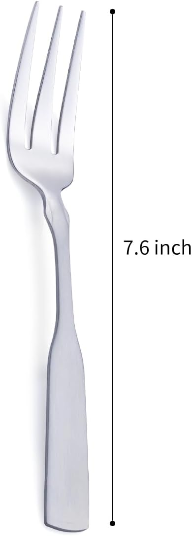 3-Tine Fork, Stainless Steel 7.6” Dinner Silverware Fork, Metal Cocktail Dessert Forks, 6-Piece