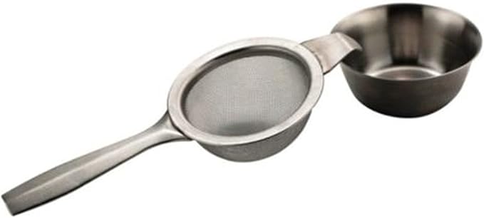 Fine Mesh Strainer with Long Handle, Stainless Steel Mini Tea Strainer with dripping bowl, for Straining Teas and Cocktails or Sifting Flour, Sugar, Spices, and Herbs(Silver)