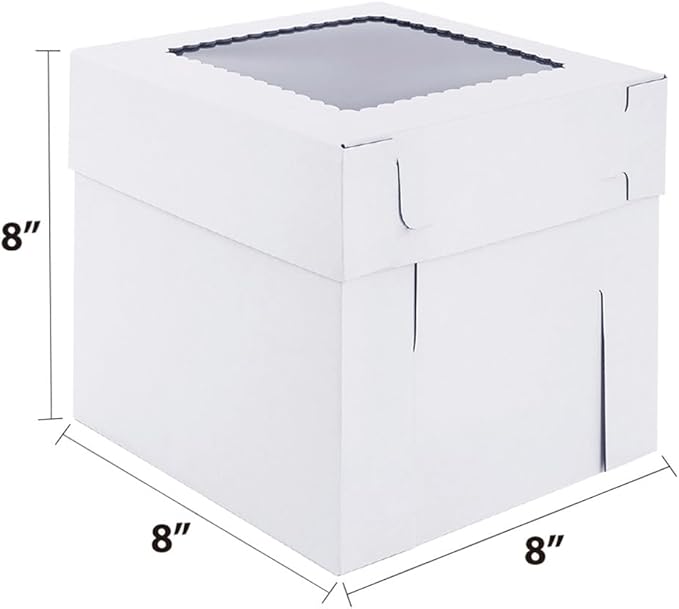 Huoshange Tall Cake Boxes for Tier Cakes,8x8x8 Inch [12Pack ] Thick Sturdy Cake Box with Window, White Cake Carrier,Disposable Cake Containers