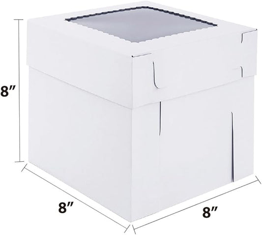 Huoshange Tall Cake Boxes for Tier Cakes,8x8x8 Inch [12Pack ] Thick Sturdy Cake Box with Window, White Cake Carrier,Disposable Cake Containers