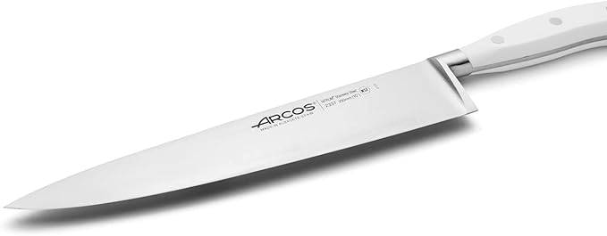 Arcos Forged Chef Knife 10 Inch Stainless Steel. Professional Cooking Knife For Cutting Variety of Foods. Ergonomic Polyoxymethylene Handle and 250mm Blade. Series Riviera Blanc. Color White