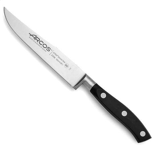 Arcos Kitchen Knife 6 Inch - Nitrum Stainless Steel and 150 mm blade.Professional Kitchen Knife for Cooking. Ergonomic Polyoxymethylene POM Handle. Series Riviera Blanc. Color Black