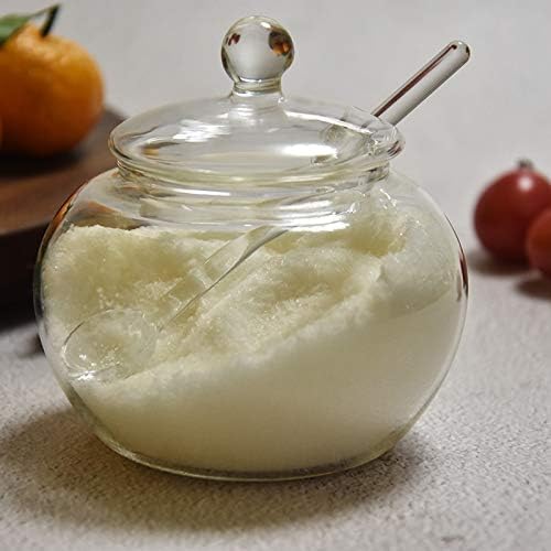 123Arts Clear Glass Sugar Bowls Storage Jars with Lid and Sugar Serving Spoons, Set of 2