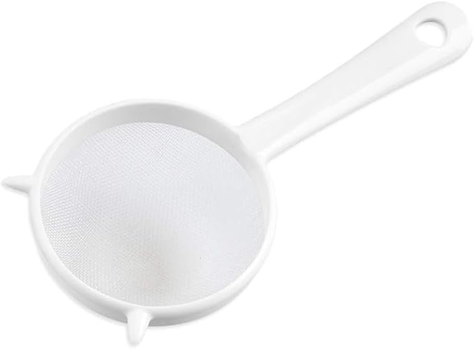 White Mesh Kitchen Sifter, Plastic Mesh Strainers Sieve, Colanders and Sieve with Handle for Tea Pasta Flour Rice Fruits Vegetable, Food Strainers