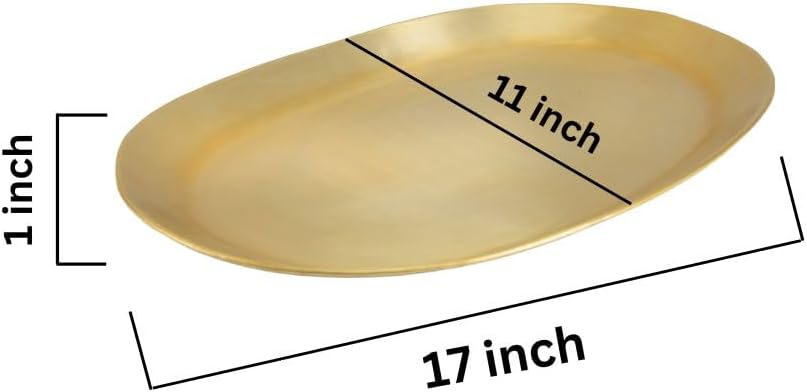 Serene Spaces Living Oval Brass Look Aluminum Tray, Hammered Decorative Metal Tray Use as Holder for Accessories, Candles, Jewelry, Centerpiece for Kitchen or Dining Table, Single