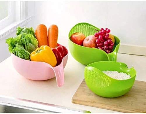 Rice Washing Filter Strainer Basket Colander Sieve Fruit Vegetable Bowl Drainer Cleaning Tools Home Kitchen Kit (S, Pink)