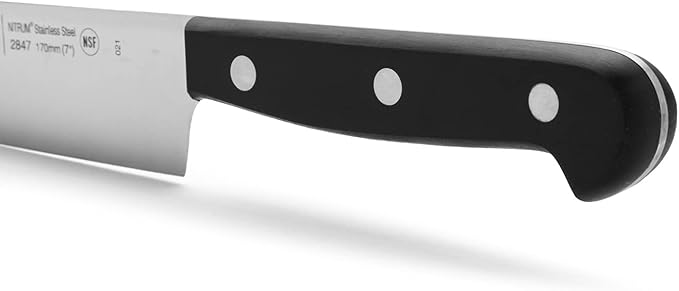 Arcos Chef Knife 7 Inch Stainless Steel. Professional Cooking Knife For Cutting Variety of Foods. Ergonomic Polyoxymethylene Handle and 175 mm Blade. Series Universal. Color Black
