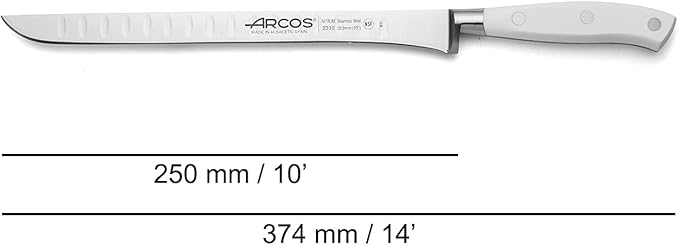 Arcos Forged 3 pieces - Nitrum Stainless Steel and mm blade.Professional Kitchen Knife for Cooking. 755 gr. Ergonomic Polyoxymethylene POM Handle. Series Riviera Blanc. Color White
