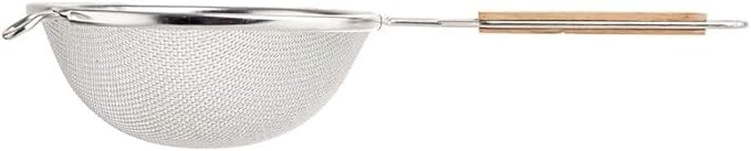Soro Essentials- 6" Stainless Steel Single Coarse Mesh Strainer with Wooden Handle Pan Hook- Single Tinned Coarse Kitchen Food Strainer for Sift Drain Straining Liquids Stocks Sauces Soups Pasta