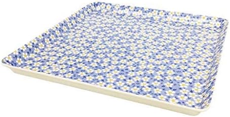 GWPP 10.5" x 10.5" x 3/4" Melamine Plastic Shallow Floral Breakfast Serving Tray, Set of 3 Small Tray in 3 Colors for Restaurant or Picnic Camping (Shallow Floral Colorful Mixing)