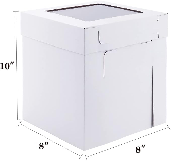 Huoshange Tall Cake Boxes for Tier Cakes,8X8X10 Inch [4Pack ] Thick Sturdy Cake Box with Window,White Cake Carrier, Disposable Cake Containers