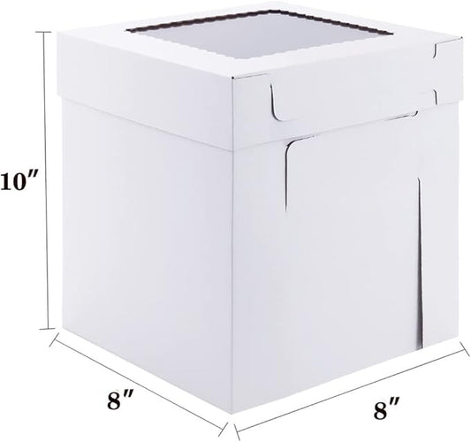 Huoshange Tall Cake Boxes for Tier Cakes,8X8X10 Inch [4Pack ] Thick Sturdy Cake Box with Window,White Cake Carrier, Disposable Cake Containers