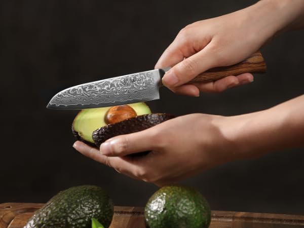 Wakoli EDIB Pro 3-Piece Damascus Kitchen Knife Set in Gift Box – Sharp Knives Set made of Genuine Damascus Steel (VG10 Core) – Santoku, Small Santoku & Paring Knife – Ergonomic Pakkawood Handles