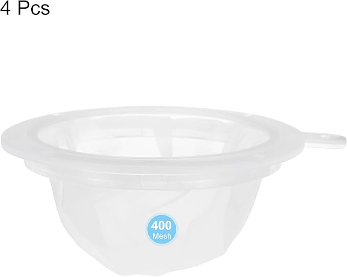 uxcell 4Pcs 400 Mesh Food Filter Strainer, 5.9in Nylon Fine Mesh Sieve Drainer, Plastic Mesh Colander for Filtering Coffee, Juice, Oils, Wine, Soy Milk, Honey, Yogurt