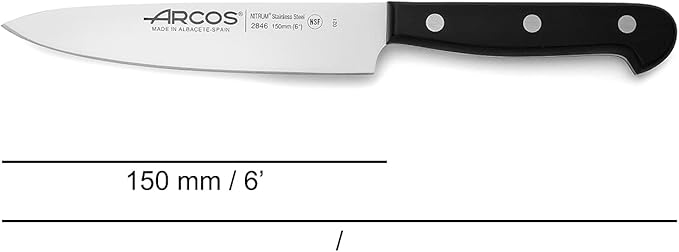 Arcos Chef Knife 6 Inch Stainless Steel. Cooking Knife to Cut and Peel Small Food. Ergonomic Polyoxymethylene Handle and 150mm Blade. Series Universal. Color Black