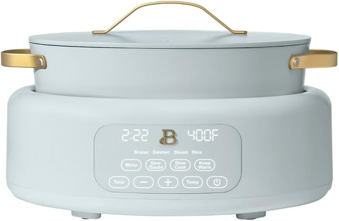 Beautiful 10-in-1 Electric Multi-Cooker, 6-Quart, Digital Display, Non-Stick Pot, One-Touch Control, 10 Cooking Functions (Hydrangea)