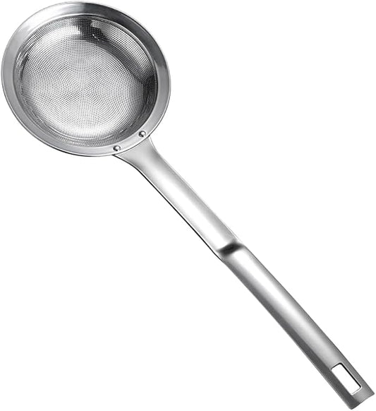 Stainless Steel Fine Mesh Colander Spoon Long Handle Mesh Sieve Strainer Grease Skimmer Spoon Food Oil Filter Strainers Metal Kitchen Strainer Sifter with Handle S