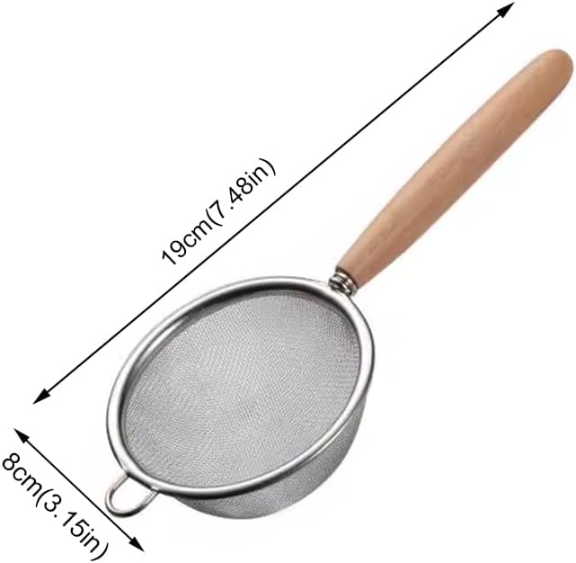 2Pcs Stainless Steel Fine Mesh Strainer Versatile Long-Handle Sieves for Flour Tea Coffee Oil Filtering(3.15-Inch)