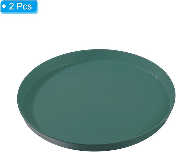 PATIKIL 11" Restaurant Serving Trays, 2 Pcs Round Non-Slip Food Service Tray Platter Reusable Plastic Fast Food Serving Tray for Bar Coffee Home Cafeteria Hotel, Dark Green