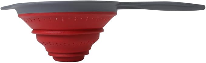 Dexas Pop N Store Collapsible Strainer, 8-Inch, Red, 1.3 Quarts Capacity, Dishwasher Safe, Space-Saving Design