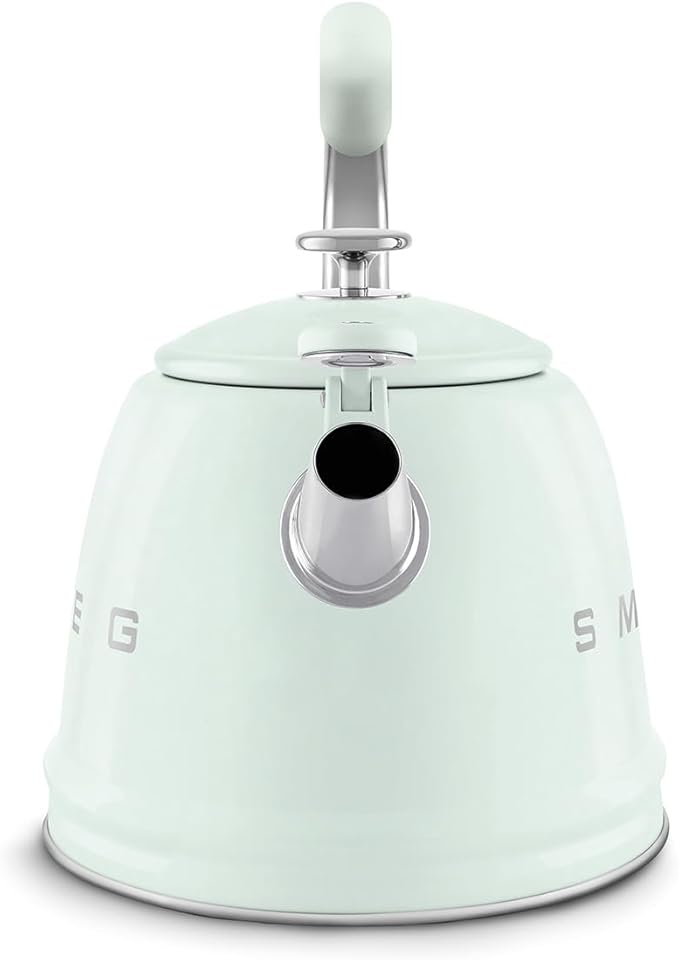 SMEG Stovetop Whistling Kettle – 50s Retro Style, 2.3 Liter (10 Cup / 2.4 Quart) Stainless Steel Tea Kettle with Iconic Design & Whistle – Premium Kitchen Statement Piece-Pastel Green