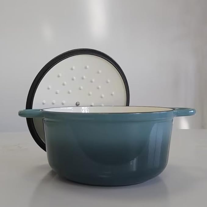 Maldira Enameled Cast Iron Dutch Oven, Non Stick Casserole Pot with Lid (Peacock Blue, 4.5 Quarts)