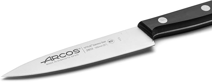 Arcos Chef Knife 5 Inch Stainless Steel. Cooking Knife to Cut and Peel Small Food. Ergonomic Polyoxymethylene Handle and 120mm Blade. Series Universal. Color Black