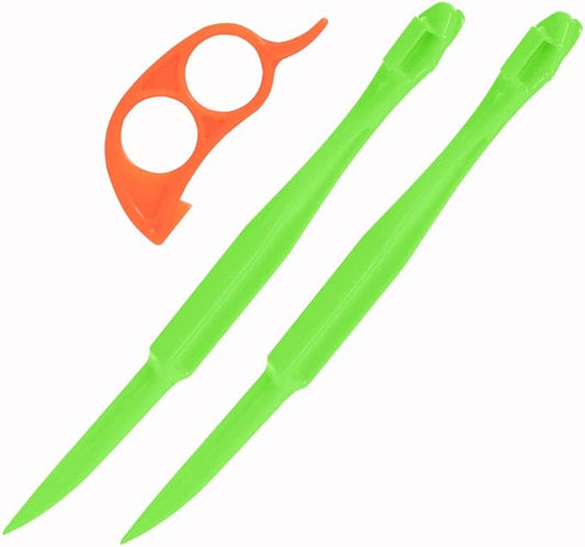 Premium Plastic Orange Peeler Lemon Citrus Peel Cutter Vegetable Slicer Fruit Tools (Long Handle Type Green 2 Pack; Mouse Type orange 1 Pack)