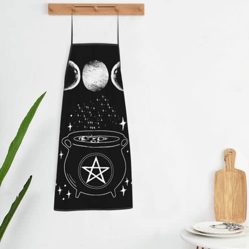 Wicca Star Pentagram Triple Moon Apron Theme Cooking Chef Work Shop Women Men Adult Girl Kid Weavers Baking Decorations Painting Bbq Grilling Kitchen Accessories Party Supplies