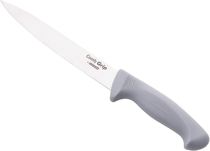 Restaurantware 8 Inch Carving Knife Stainless Steel Ergonomic Handle Non-Slip Grip Durable Kitchen Knife, Dishwasher-Friendly for Home Cooking and Commercial Use, Gray