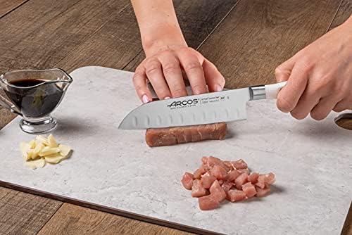 Arcos Forged Knife 3 pieces - Nitrum Stainless Steel and mm blade. 613 gr. Ergonomic Polyoxymethylene POM Handle. Series Riviera Blanc. Thin blade with a characteristic smooth edge. Color White