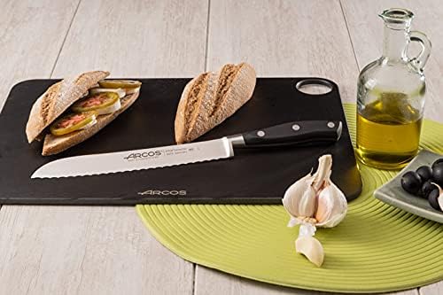 Arcos Bread Knife 8 Inch Nitrum Stainless Steel and 200 mm blade. Obtain a great variety of cuts for your food Ideal knife for daily domestic use. Series Riviera. Color Black.
