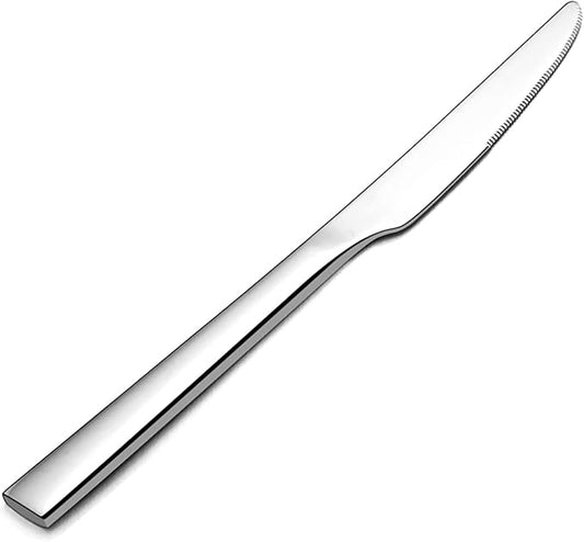 E-far Dinner Knives Set of 6, 8.9 Inch Stainless Steel Serrated Steak Butter Knife for Home Kitchen Restaurant, Modern Design & Square Edge, Mirror Finish & Dishwasher Safe
