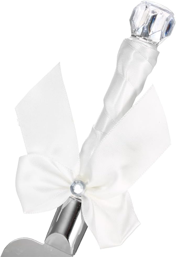 Irishom Stainless Steel Wedding Cake Knife Server Set Crystal Handles Cake Cutter with Packing Box for Wedding Anniversary (White Ribbon)