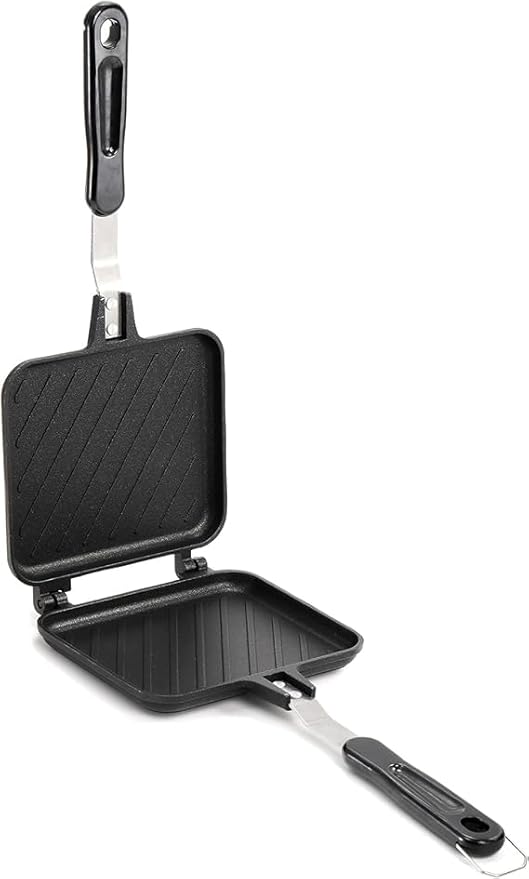 Elsjoy Hot Sandwich Maker, Grilled Sandwich Press with Handle, Stovetop Toasted Sandwich Maker Aluminum Flip Pan for Home, Kitchen, Breakfast