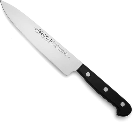 Arcos Chef Knife 7 Inch Stainless Steel. Professional Cooking Knife For Cutting Variety of Foods. Ergonomic Polyoxymethylene Handle and 175 mm Blade. Series Universal. Color Black