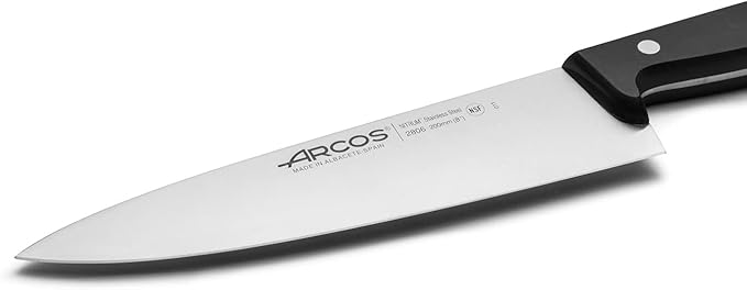Arcos Chef Knife 8 Inch Stainless Steel. Cooking Knife to Cut Meat, Fish, Poultry, Fruit and Vegetables. Ergonomic Polyoxymethylene Handle and 200mm Blade. Series Universal. Color Black
