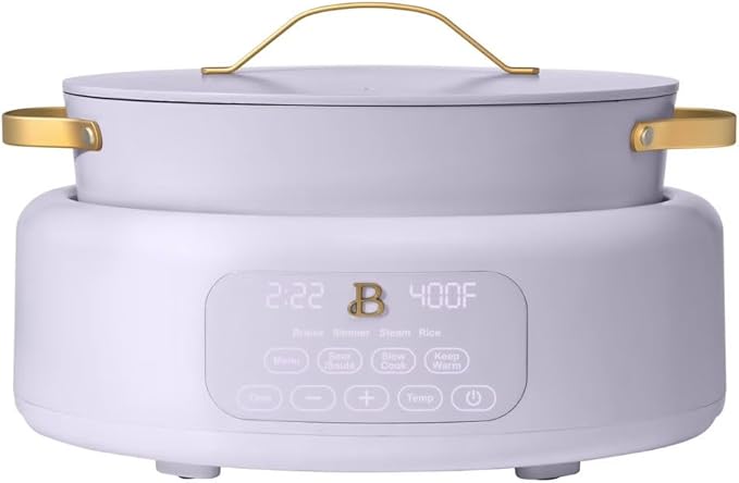 Beautiful 10-in-1 Electric Multi-Cooker, 6-Quart, Digital Display, Non-Stick Pot, One-Touch Control, 10 Cooking Functions (Lavender)